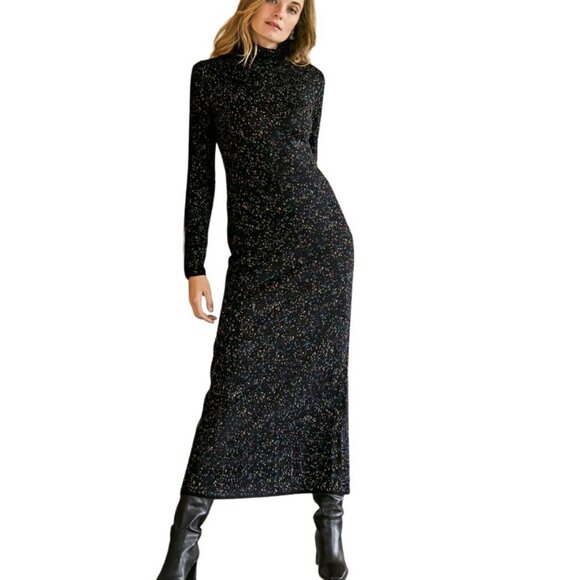 Peruvian Connection Confetti Dress Womens Size Medium Pima Cotton Tweeded Black - Picture 1 of 7
